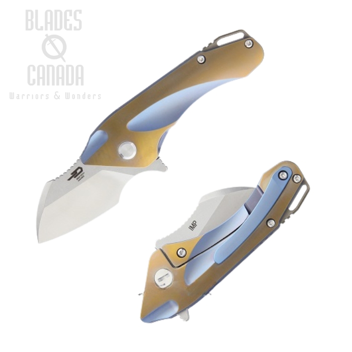 Bestech Imp Flipper Framelock Knife, S35VN, Titanium Blue/Gold, BT1710B